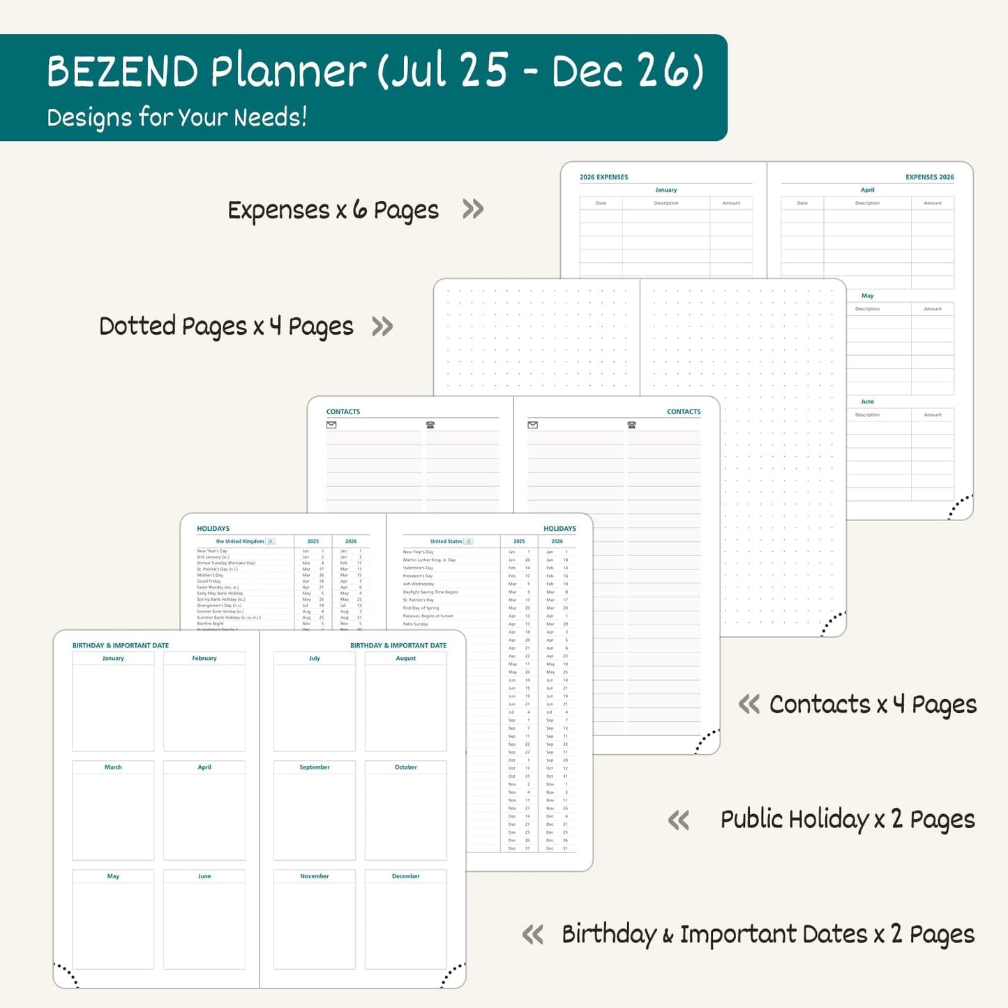 BEZEND Pocket Planner 2025-2026 Weekly with 2 Columns, 18-Month Academic Calendar (Jul 25-Dec 26), Life Work Appointment, Storage Pocket, Pen Holder, PU Leather Hardcover 3.5" x 6" - Fruit Green