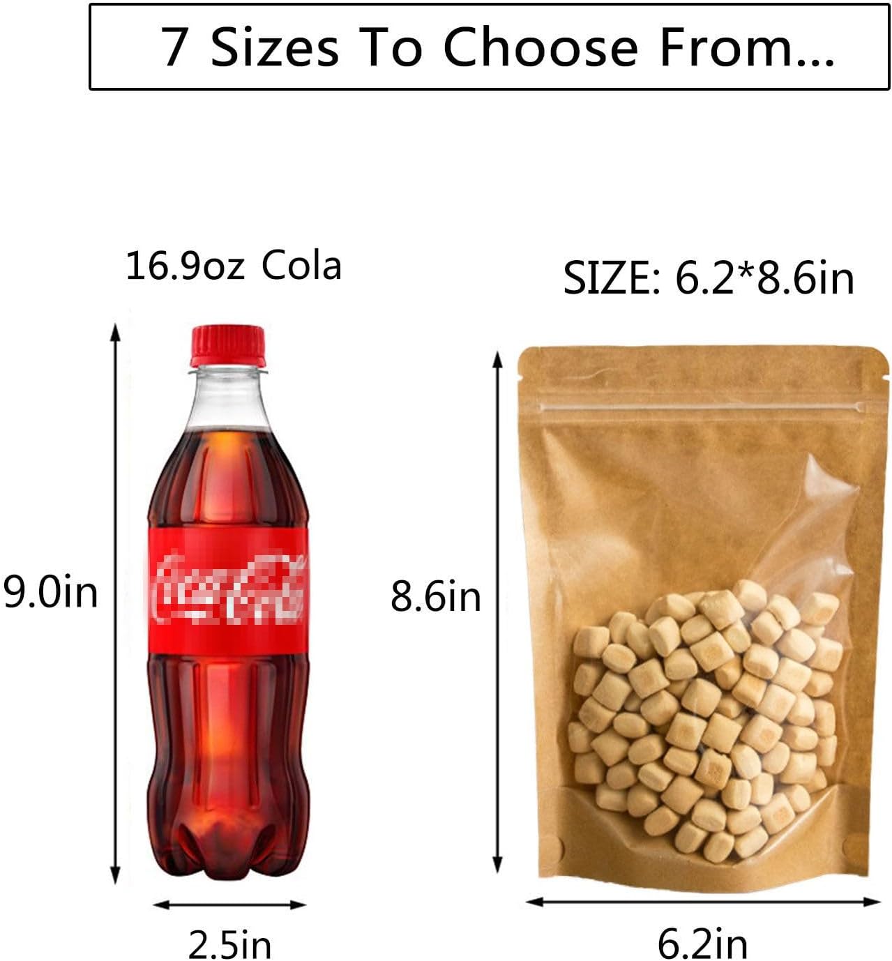 50pcs Kraft Bags With Window Clear Fornt Pouches Resealable Stand Up Zip Lock Food Storage Bags Brown 6.2"x8.6"