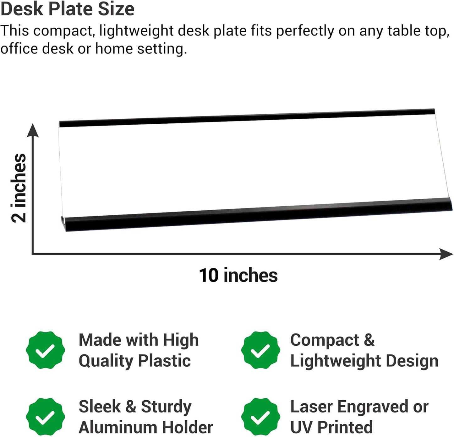 Custom Engraved Desk Plate | Personalized with your Name and Title | Perfect Decor for Office, Business, or Home | Multiple Font and Color Options | 2x8" or 2x10" (Black w/Gold Letters, 2x10")