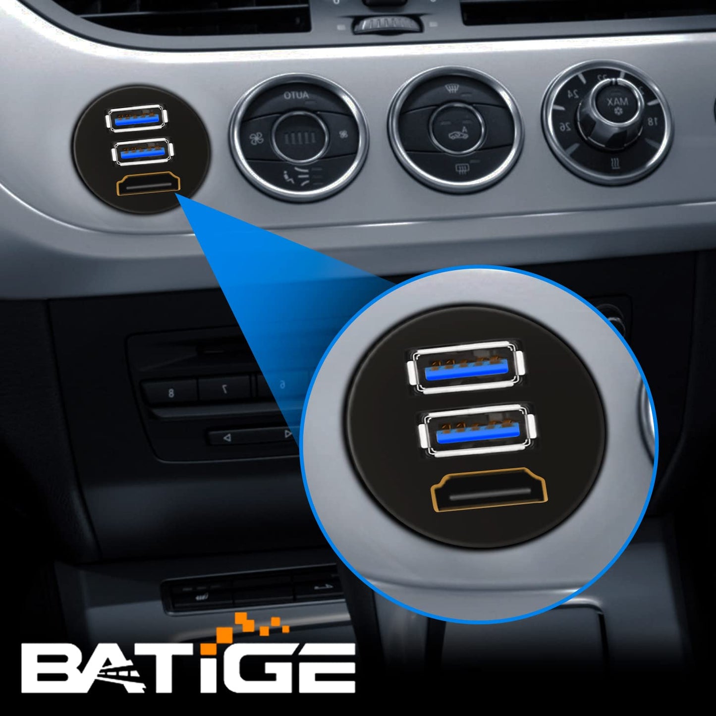 BATIGE Dual USB 3.0 & HDMI Male to Female Car USB Flush Mount Extension Cable USB 3.0 Dash Mount for Car Truck Boat Motorcycle - 3ft