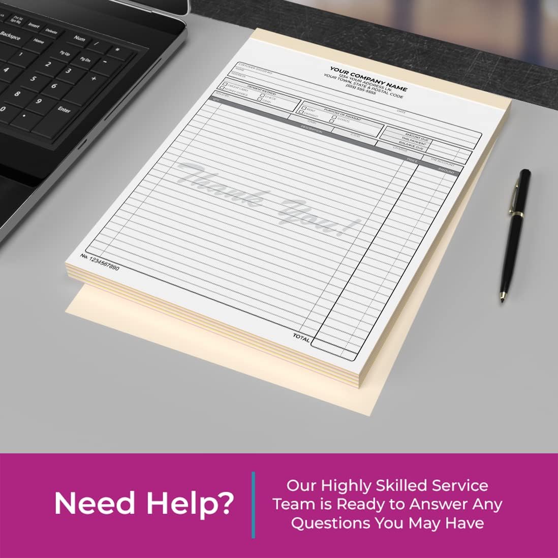 Custom 8.5" x 11" Carbonless NCR Books in 3-Part Triplicate Invoices, Receipts, Work Orders, Sales Orders, Purchase Orders, Estimates, Quote Forms with Your Company/Business Name (66 Sets)