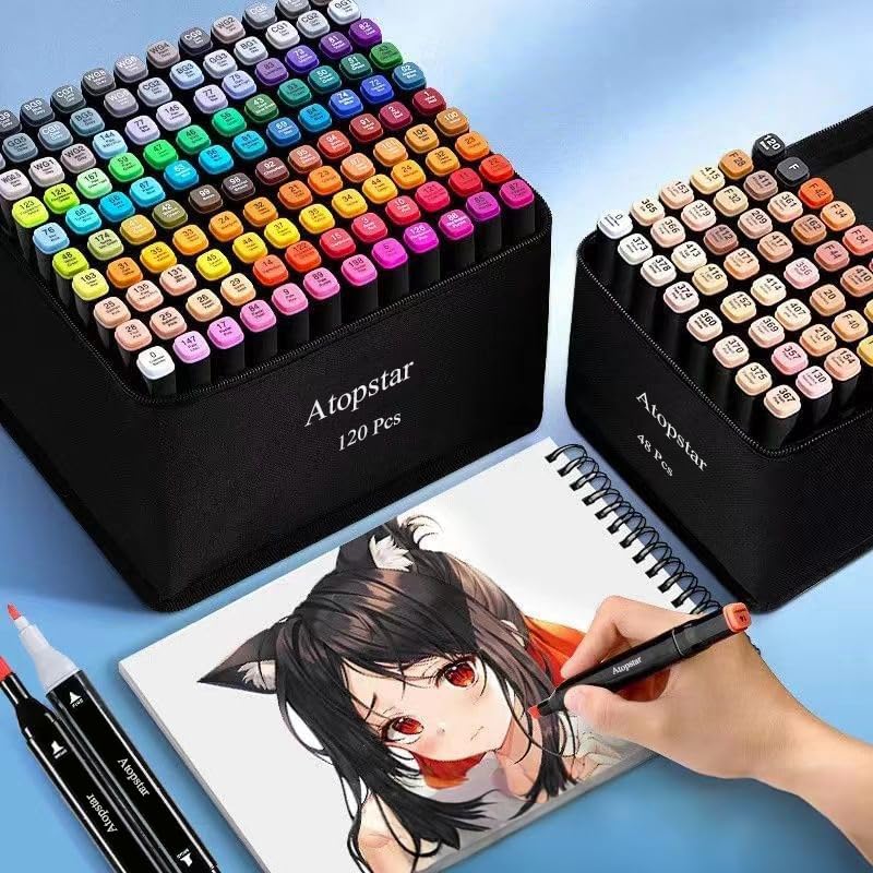 120 Colors Alcohol Markers Artist Drawing Art Markers for Kids Dual Tip Markers for Adult Coloring Painting Supplies Perfect for Gift(120 Black Shell)