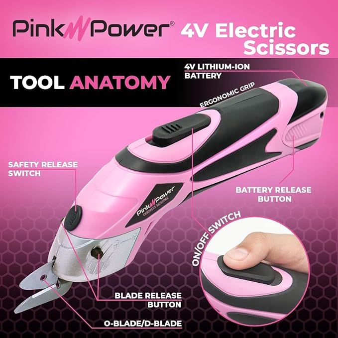 Pink Power Cordless Electric Scissors Fabric Cutter - Image 2