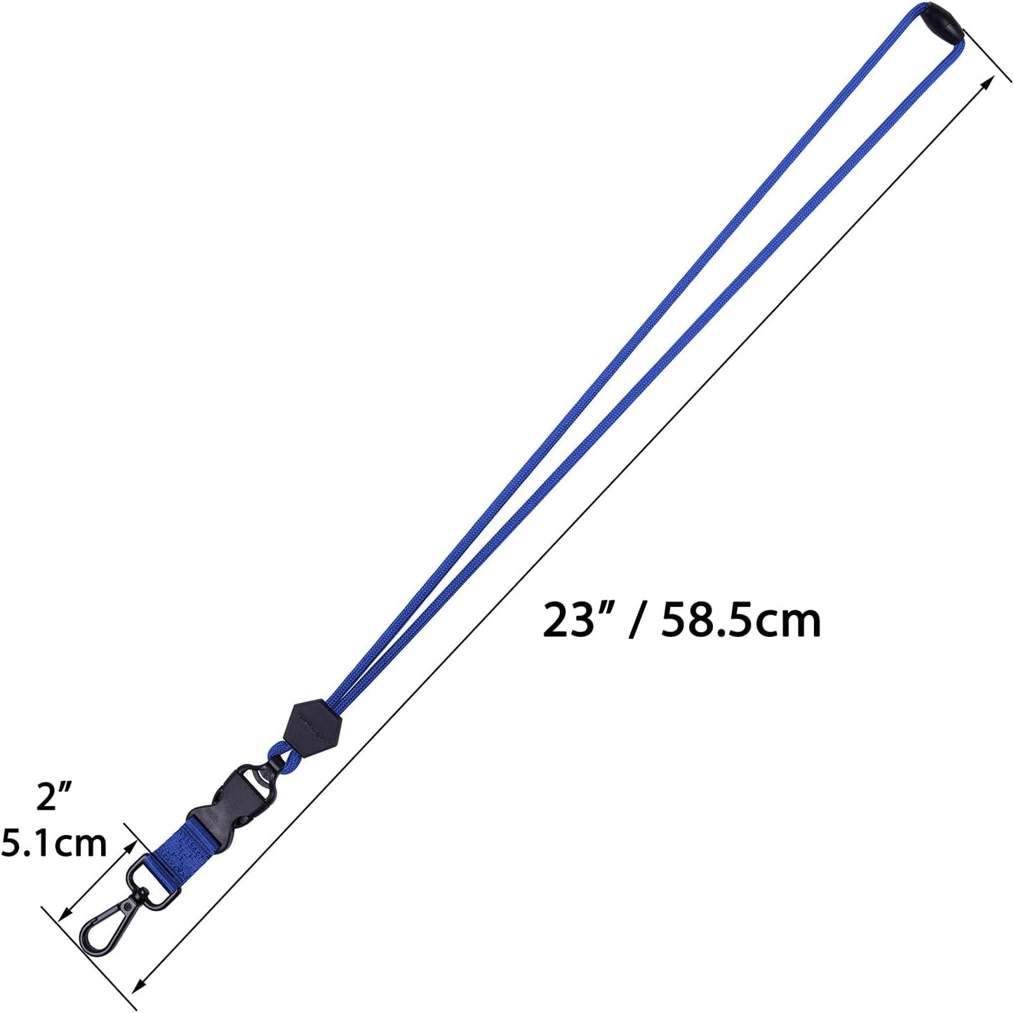 Wisdompro 2 Pack of 23 inch Durable Round Cord Heavy Duty Lanyard with Safety Breakaway Buckle, Detachable Buckle and Metal Hook for ID Card Badge Holder and Keys - Black and Blue
