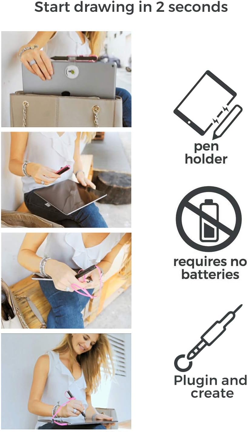 SonarPen: Pressure Sensitive Stylus Pen, with Palm Rejection and Shortcut Button. Battery-Less. Compatible with Apple iPad/iPhone/Android/Switch/Chromebook (Purple)