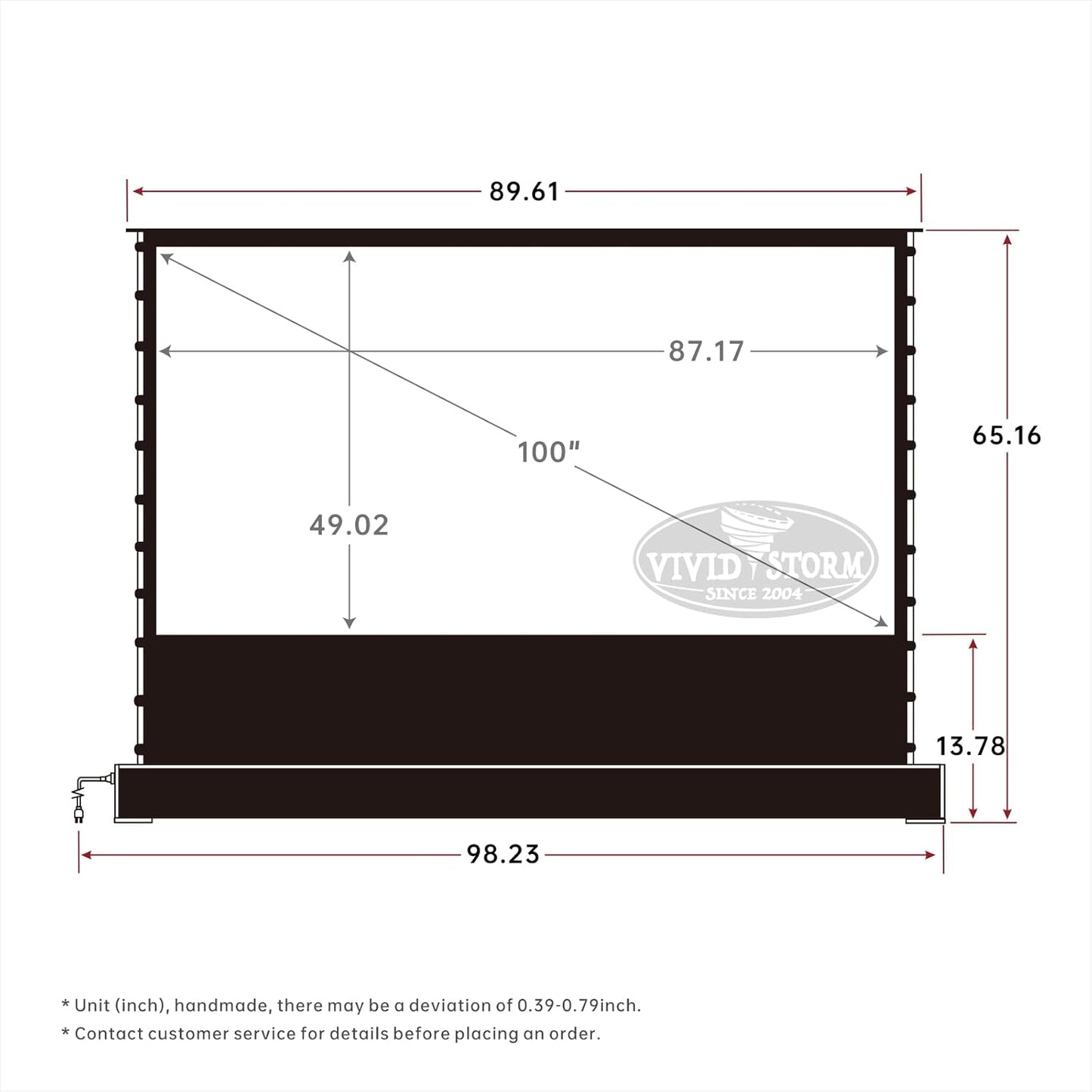 VIVIDSTORM-Movie Screen S 100 inch Motor Rollable Foldaway Portable Screen with White Cinema PVC, 4k 3D HD Gaming/Office Room,Compatible with Standard Projector,VWSDSTW100H