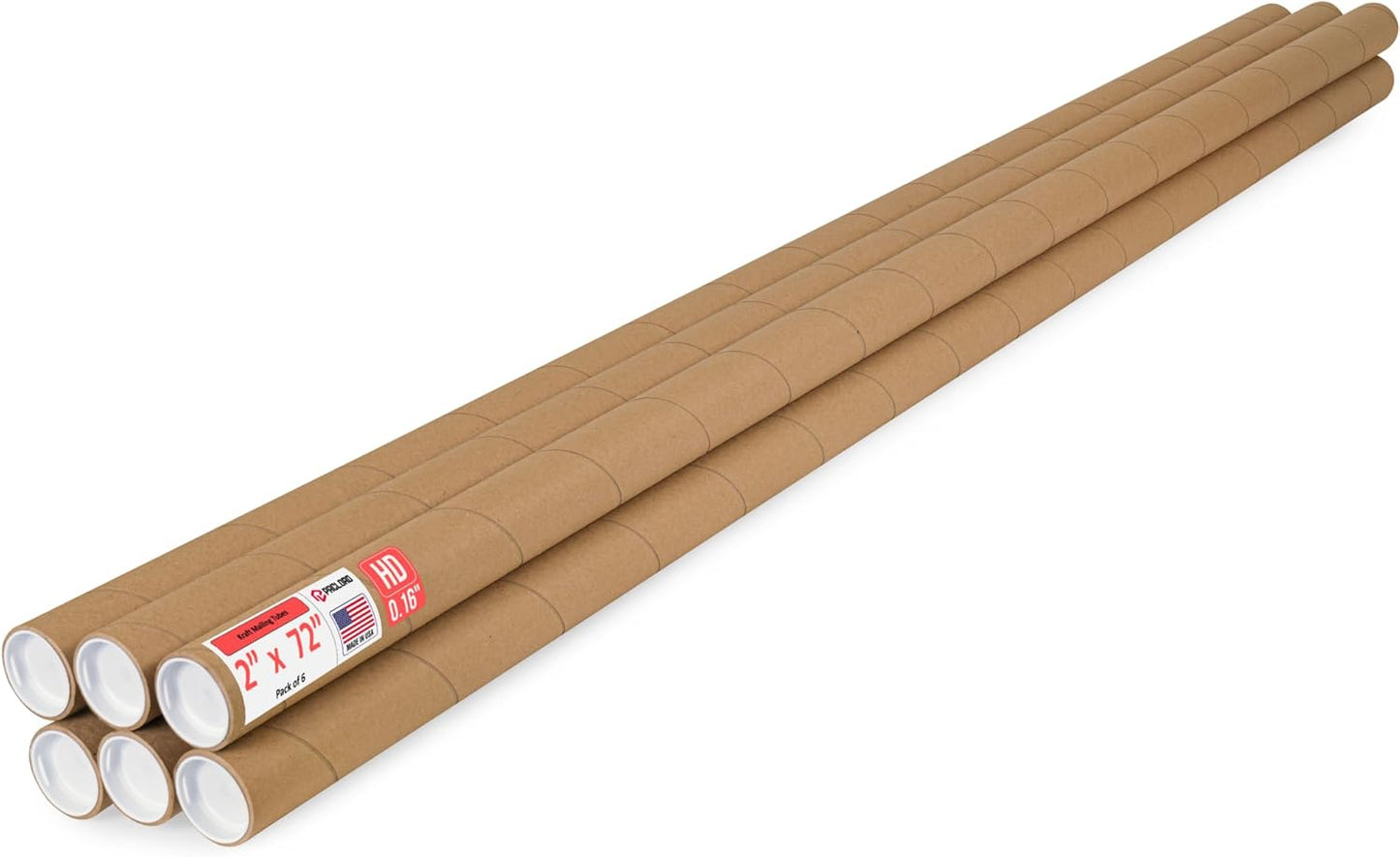 2" x 72" Heavy-Duty Reinforced Cardboard Mailing Tube, Pack of 6 Tubes with 12 Caps – Secure USPS Approved – Great for Shipping and Storing of Prints, Artwork, Posters or Documents
