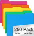 File Folder, RAZCC 250 Pack 1/3 Cut Tab Colored Folders, Colored File Folder by RAZCC