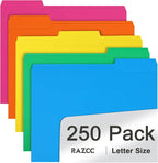File Folder, RAZCC 250 Pack 1/3 Cut Tab Colored Folders, Colored File Folder by RAZCC