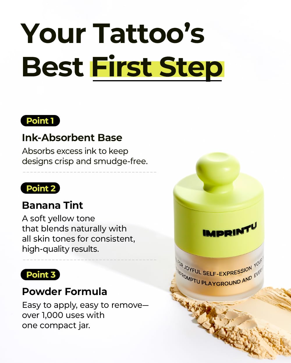Powder Primer – Smudge-Proof Base for Clear Temporary Tattoos, Skin-Friendly Vegan Powder Formula, Suitable for All Skin Types and Tones, Easy to Use & Wash Off
