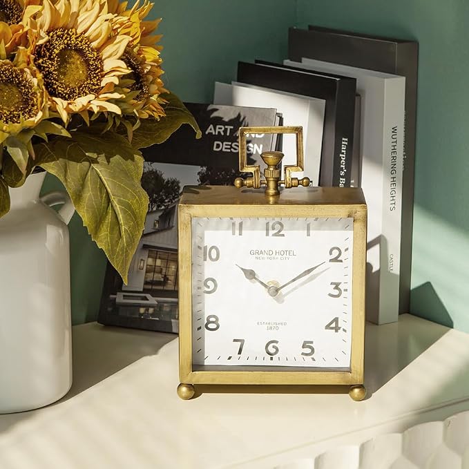 NIKKY HOME Vintage Gold Table Clock, Silent Classic Large Mantel Clock | - Image 2