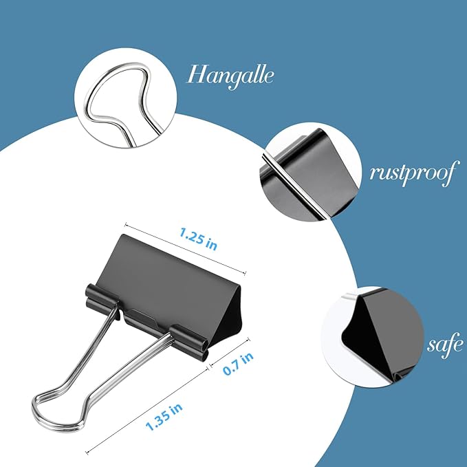 Ufmarine Medium Binder Clips 1.25 inch Length, Medium Paper Clips - Image 3