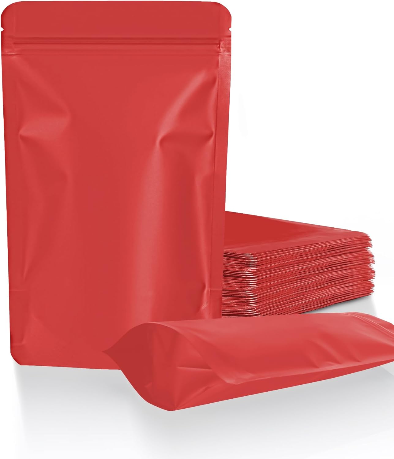 100 Pack Resealable Stand Up Bags,7.1" x 10.2" Smell Proof Pouch Sealable Foil Pouch Bags for Packaging (Red)