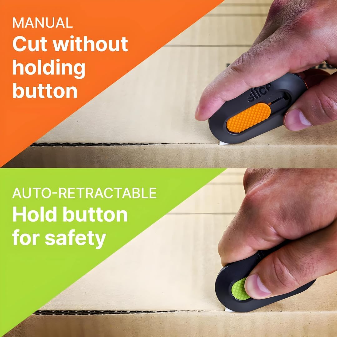 Slice Mini Box Cutter | Manual Retracting | Safe Ceramic Box Cutter Lasting 11x Longer than Metal | Keychain Box Opener | 2 Pack