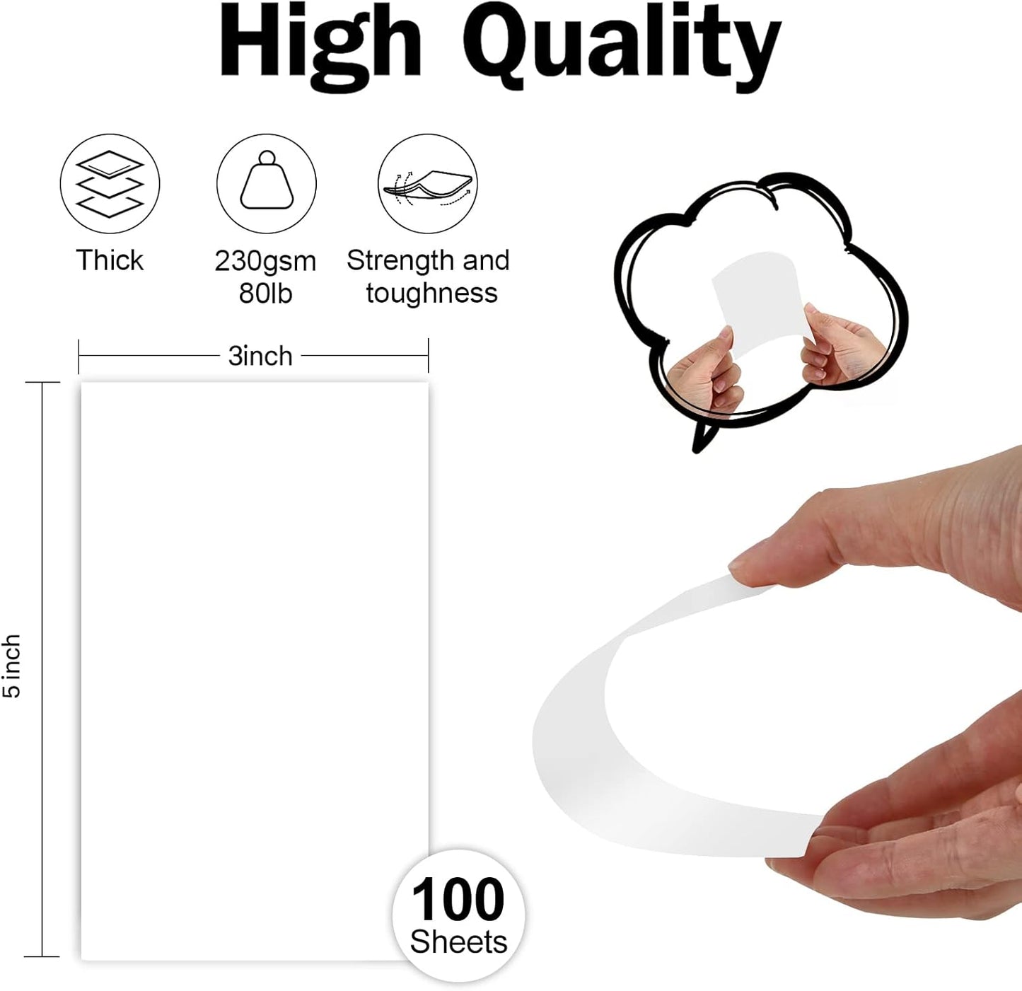 100 Pack White Blank Index Cards 3x5 Unlined Note Cards, Goefun 80lb Heavy Duty Cardstock Thick Paper for Postcards, Photo Paper, Syllable Boards