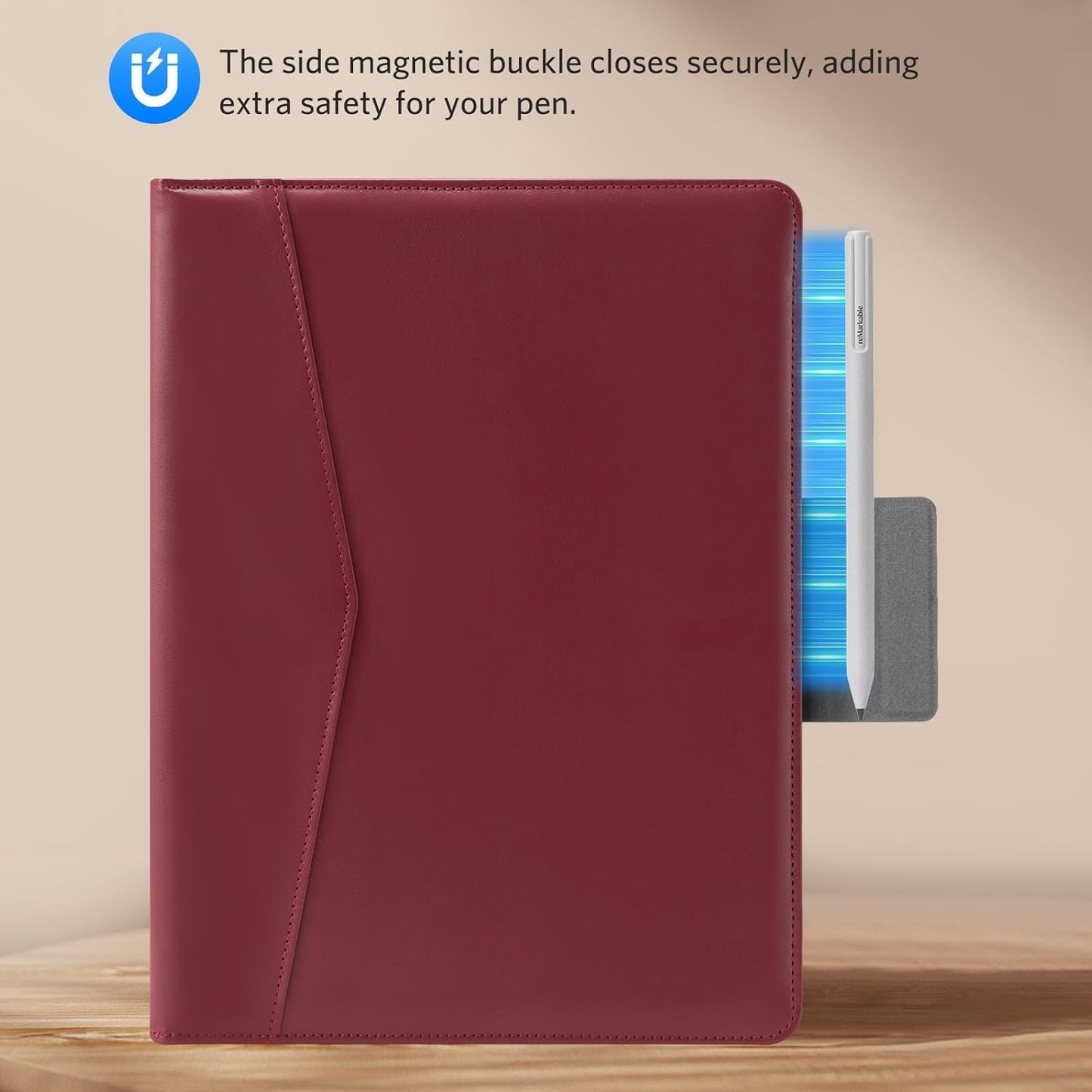 CoBak Premium PU Leather Case for Remarkable Paper Pro 11.8" (2024) – Slim Magnetic Back Cover with Auto Sleep/Wake, Folder Design, Magnetic Pen Holder Strap, Red Leather