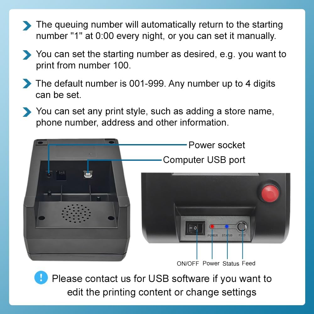 Take a Number System Queue Calling System Queue Management System with Thermal Printer for Medical Clinic Restaurant Hospital Bank Waiting for Haunted House (1 keypad 1 Display 1 Printer)