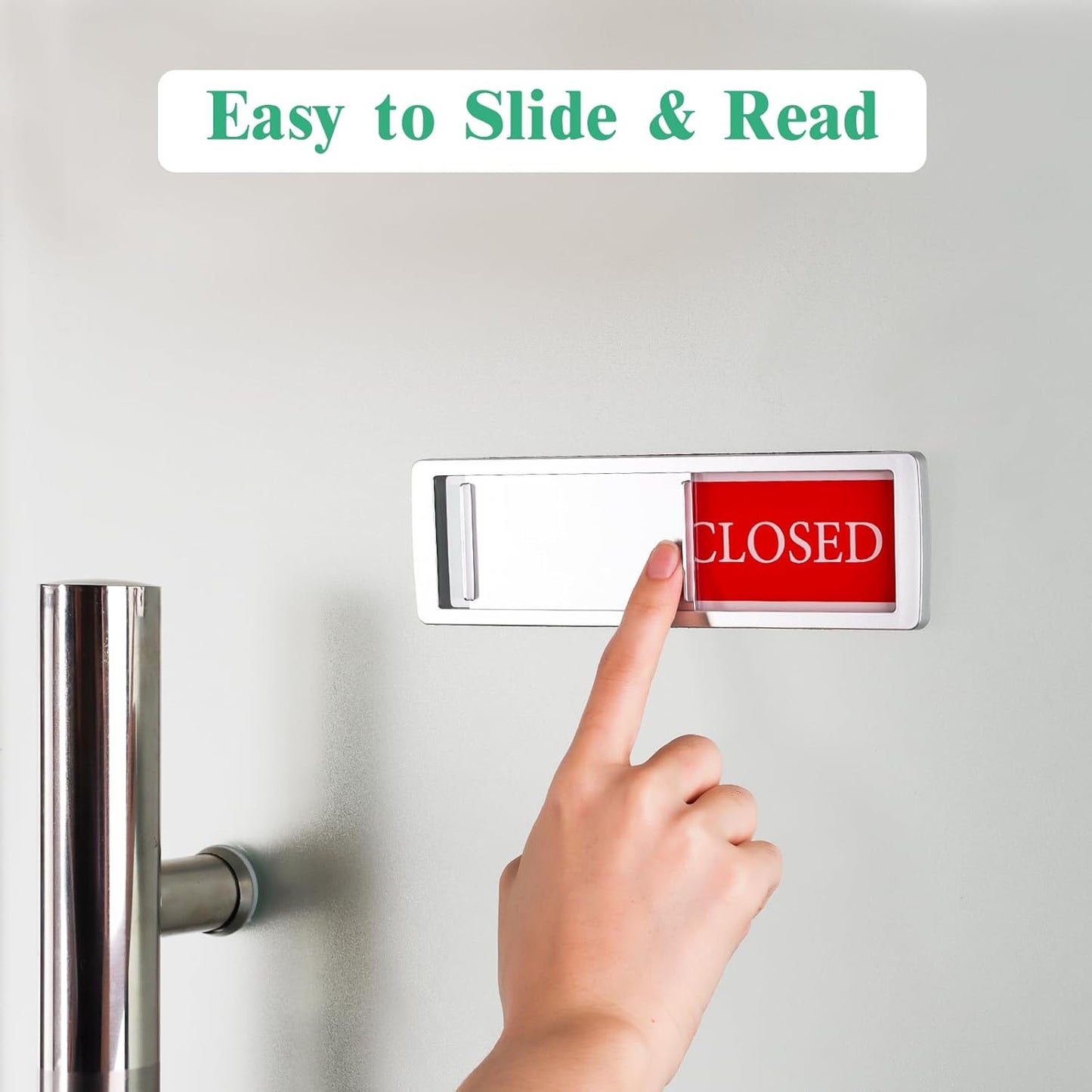 Open Closed Signs for Business，Privacy Slider Indicator Door Sign for Storefront, Restaurants, Office, Library, Gym, Hotel & Community Center-Silver