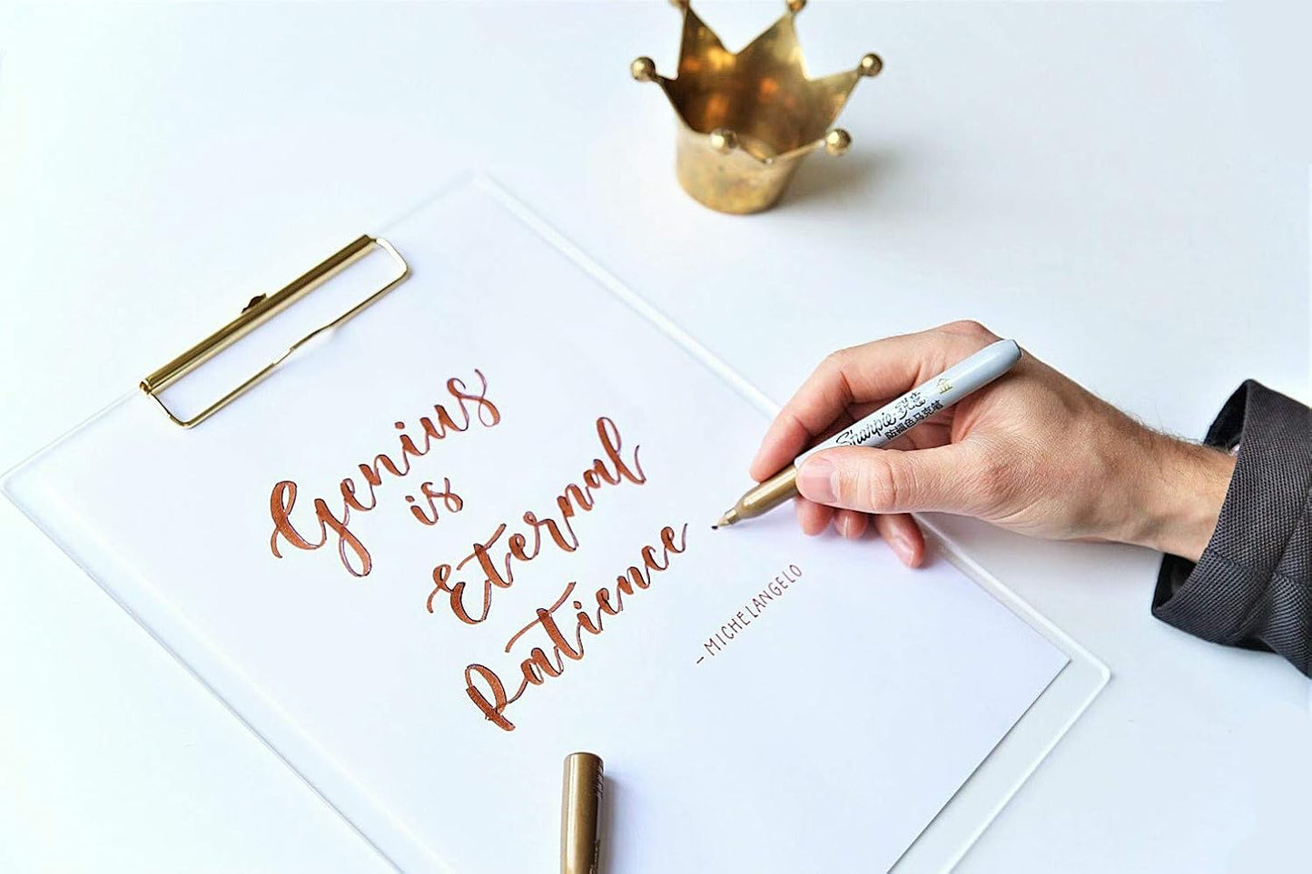 UNIQOOO 2 Pack Thick Clear Acrylic Clipboard with Shiny Gold Finish Clip, Perfect for Modern Arts Lover and Style Expert, Calligrapher, Office, Seminars, Workshops, Home School, Classroom and Event
