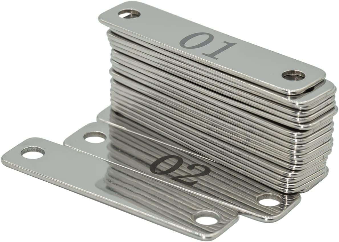StayMax Small Stainless Steel Rectangle Numbered Tags with Two Holes 4cm*1cm (1-30)
