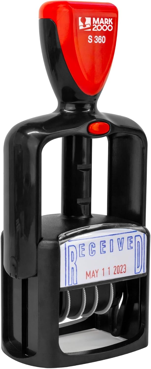 Self-Inking Rubber Date Office Stamp with Paid Phrase - Black Ink - 12-Year Band
