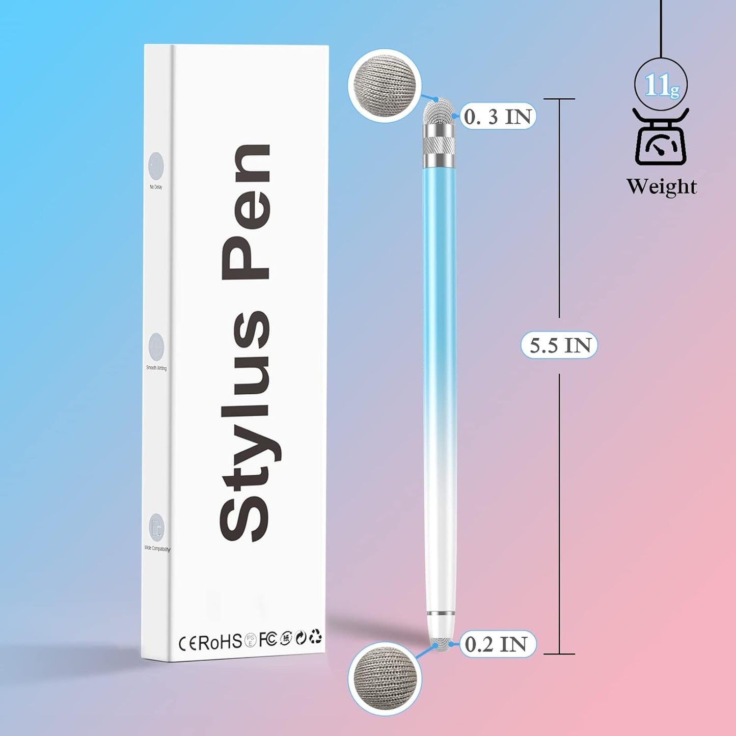 2PCS Stylus Pens for Touch Screens,Stylus Pen for iPhone/iPad/Tablet Android/Microsoft Surface,Compatible with Touch Screens(White Pink/White Blue)