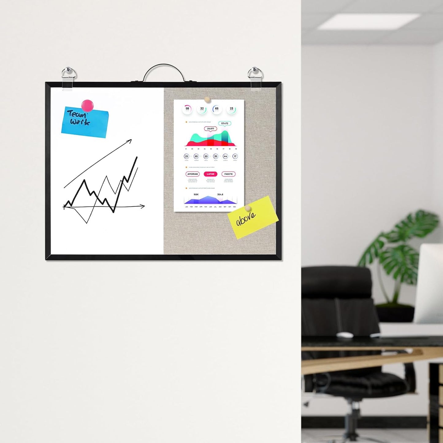 White Board Linen Bulletin Board Combo, 16"x12", Double-Sided Magnetic Dry Erase Cork Board for Walls, Aluminum Frame Small Pin Board with Handles for Home, Office, School, Gray Felt