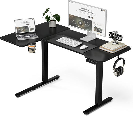 51" Reversiable L-Shaped Electric Standing Desk Adjustable Height Gaming Stand Up Corner Desk Sit Stand Home Office Computer Desk with Splice Board,Black Carbon Top