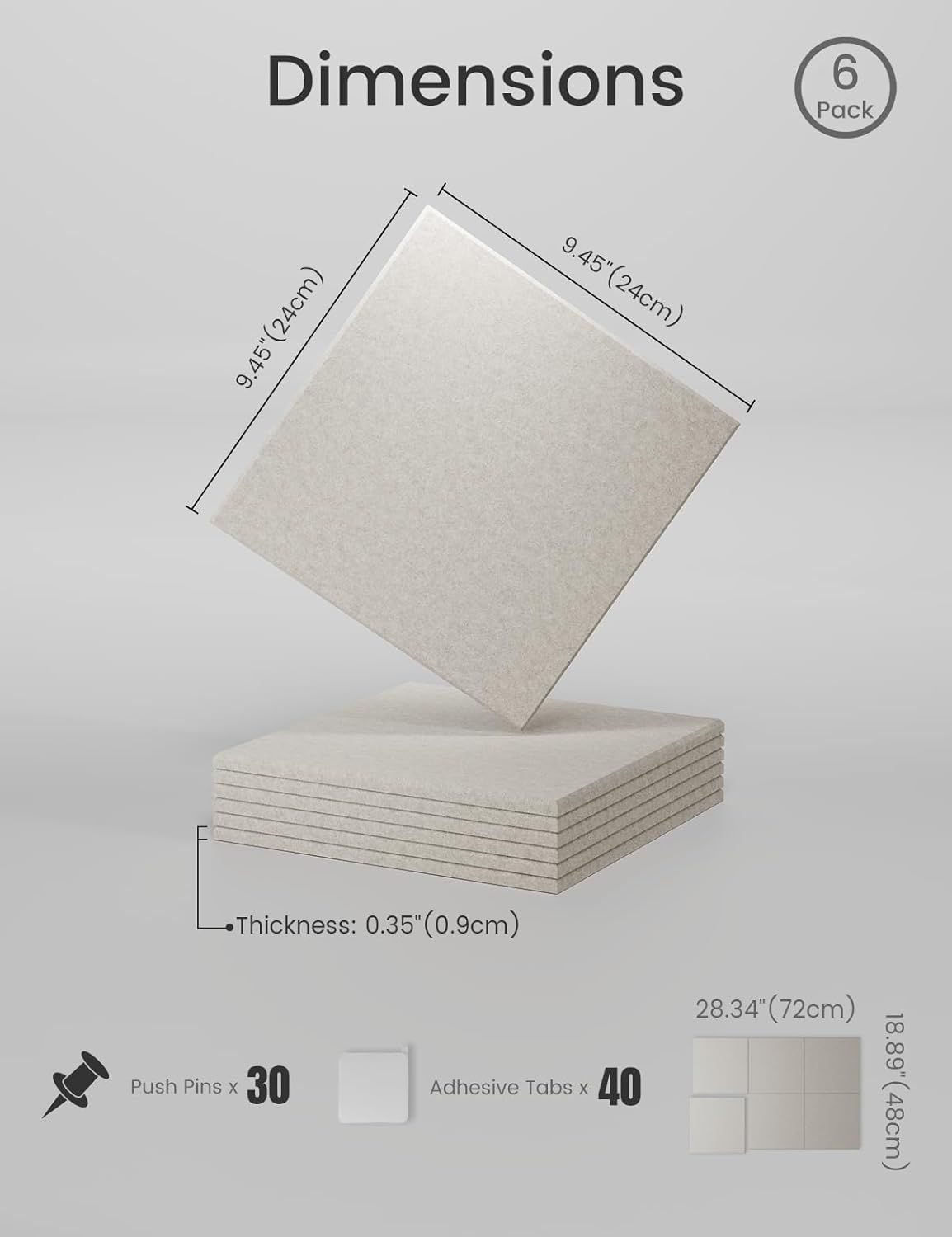 Felt Bulletin Board Tiles -28"x18" Cork Board Alternative for Office Decor, Push Pin Board Wall Organizer 6-Pack - Oatmeal
