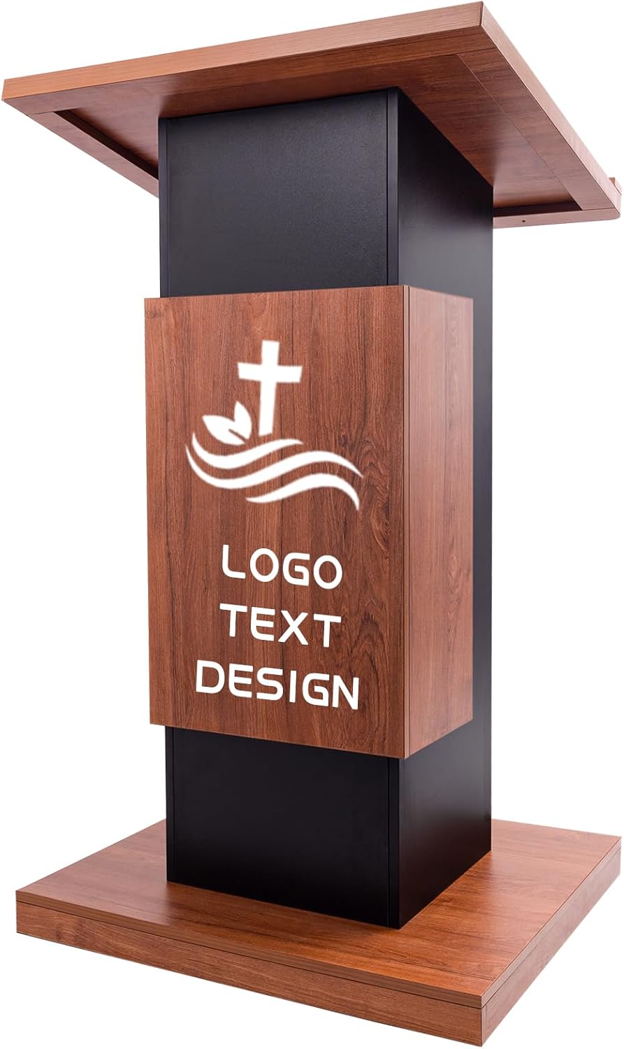 47’’ Customized Wooden Podium Stand with 4 Wheels, Portable Lectern Churches with Wire Hole, Pulpits Stand with Storage for Churches, Office, School Home Conference Restaurant Meeting