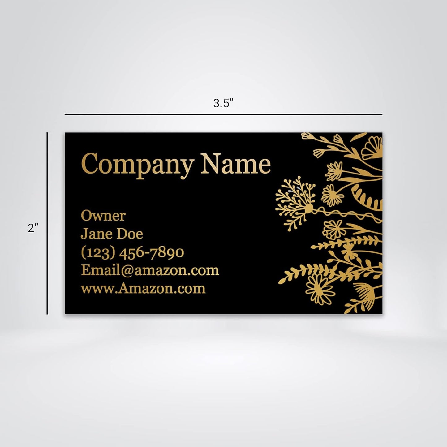 Personalized Gold Foil Black Business Cards 100 Pack - 3.5" x 2" Cards - 14 PT Thick Sturdy Cards - Unique Shiny Gold Foil - Made in the U.S.A. (Gold Floral)