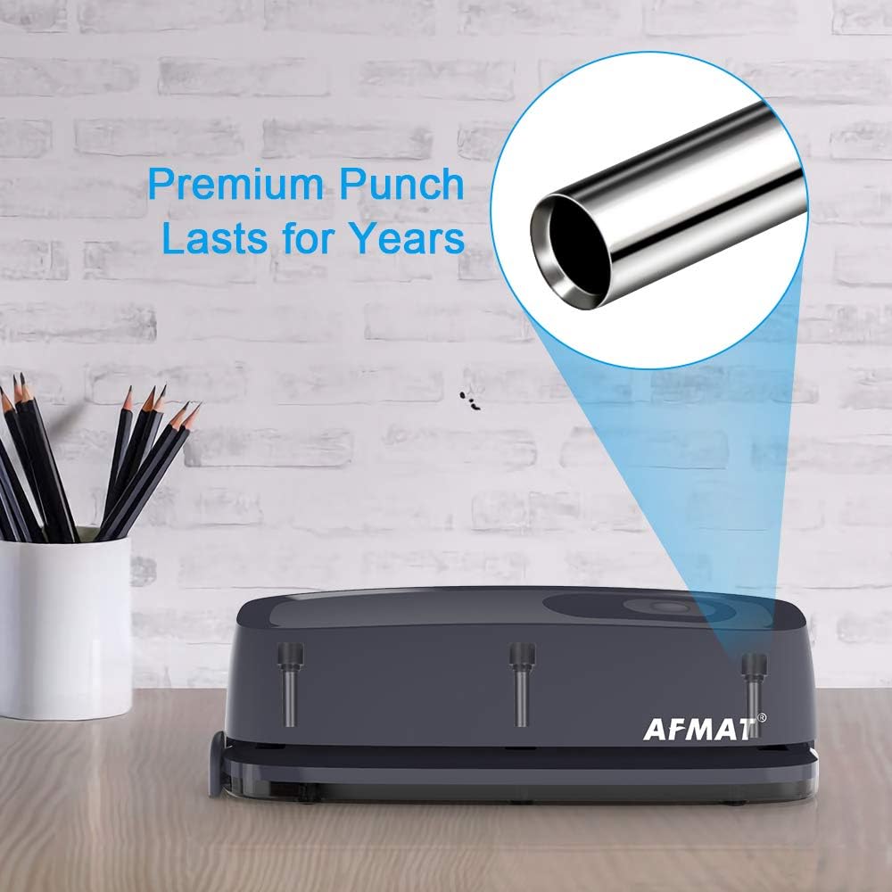 AFMAT 3 Hole Puncher for Paper, Electric Hole Punch 3 Ring, 20-Sheet Paper Punch, AC or Battery Operated, Effortless Punching, Long Lasting Paper Punch for Office School Studio, Gray, Model: HP08