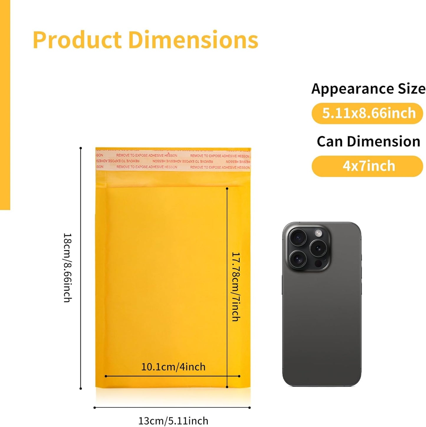 Small Bubble Mailers 100 Pack, 5"x8" External Dimension, Usable Size 4"x7" Thick Kraft Bubble Envelopes Waterproof Cushioned Padded Mailers Shipping Packaging for Small Business Yellow #000