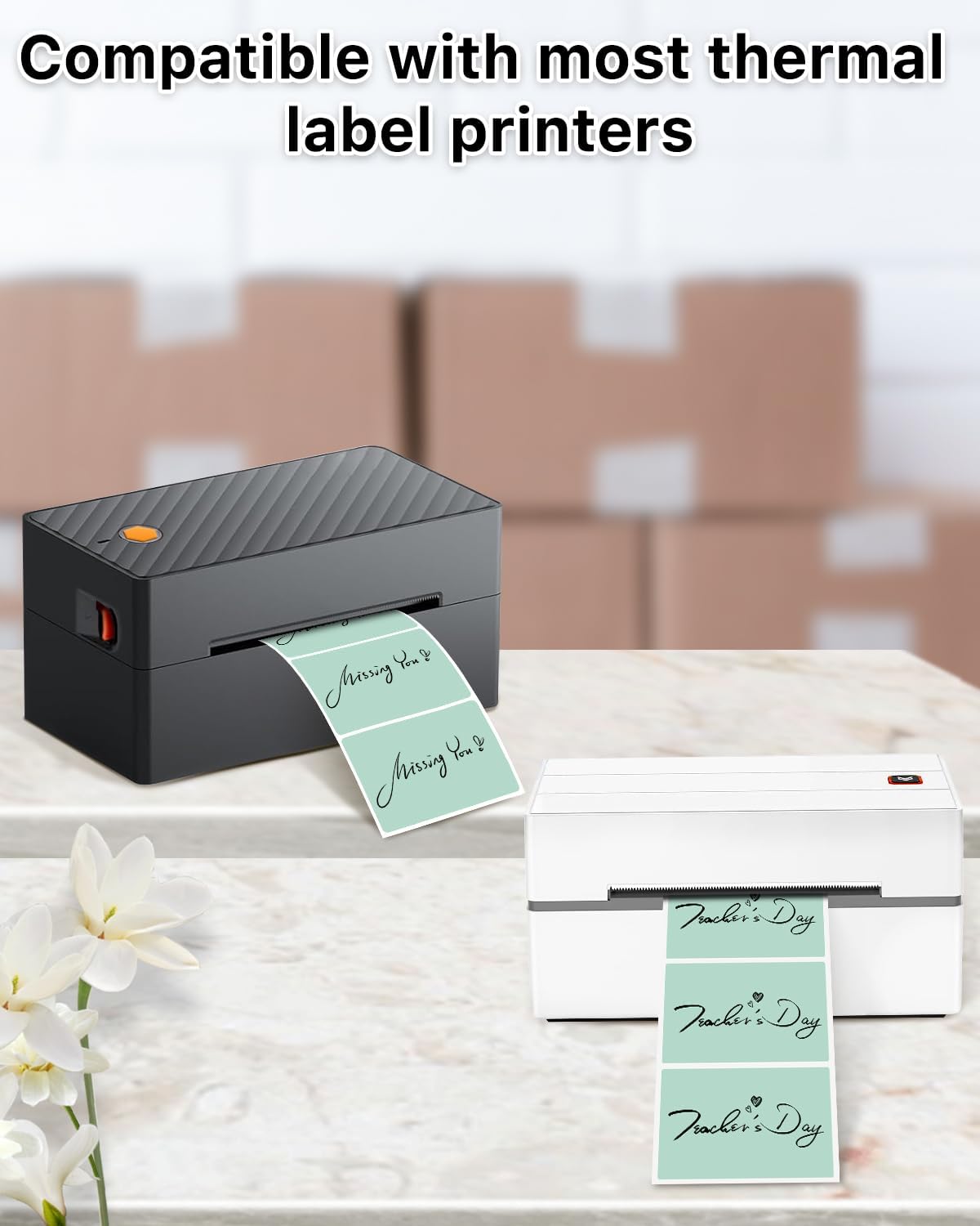 iEager 3" x 2" Thermal Labels, Rectangle Thermal Printer Stickers, Self-Adhesive Durable Sticker with Perforation Line, 500 Labels/Roll, Green