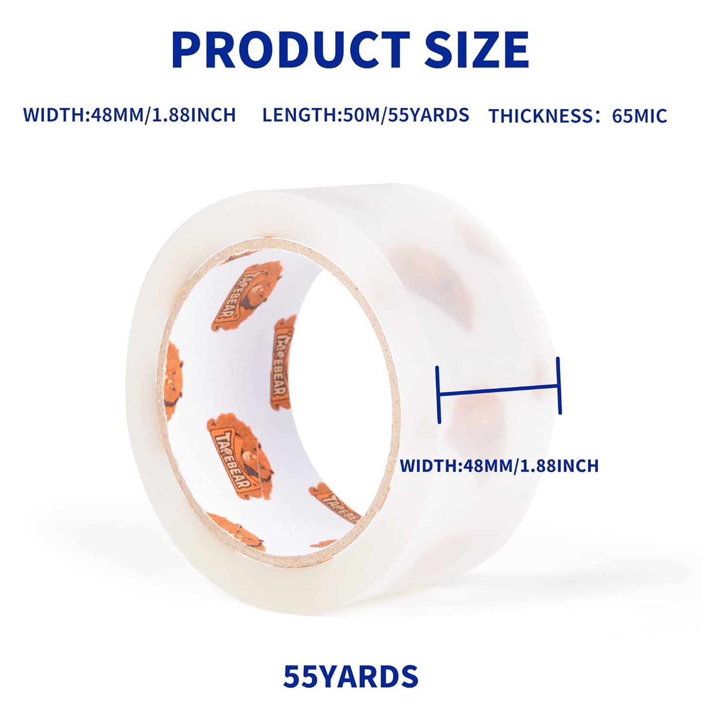 No Noise Clear Packing Tape, Quiet Packaging Tape Refill Rolls, 2.6mil x 1.88" x 55 Yards Heavy Duty Packing Tape for Sealing, Storage, Moving and Shipping, 12 Rolls, Total 660Yards