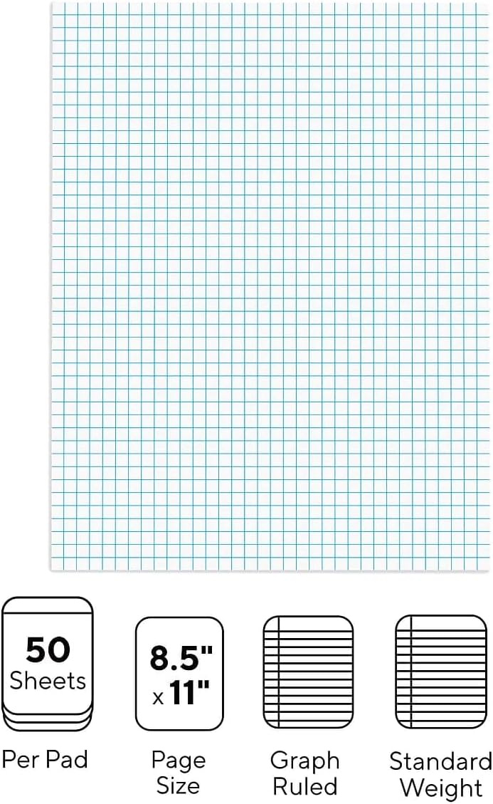 Staples 412593 Graph Pads 8.5-Inch x 11-Inch Graph White 50 Sh./Pad 6 Pads/PK