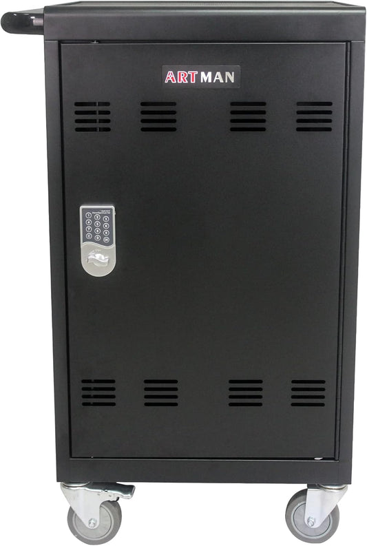32 Device Mobile Charging Cart with Combination Lock, Mobile Ipad Cart for iPads, Chromebooks and Laptop Computers, Locking Charging Station with Lock & Key for The Front Back Door, Surge Protection