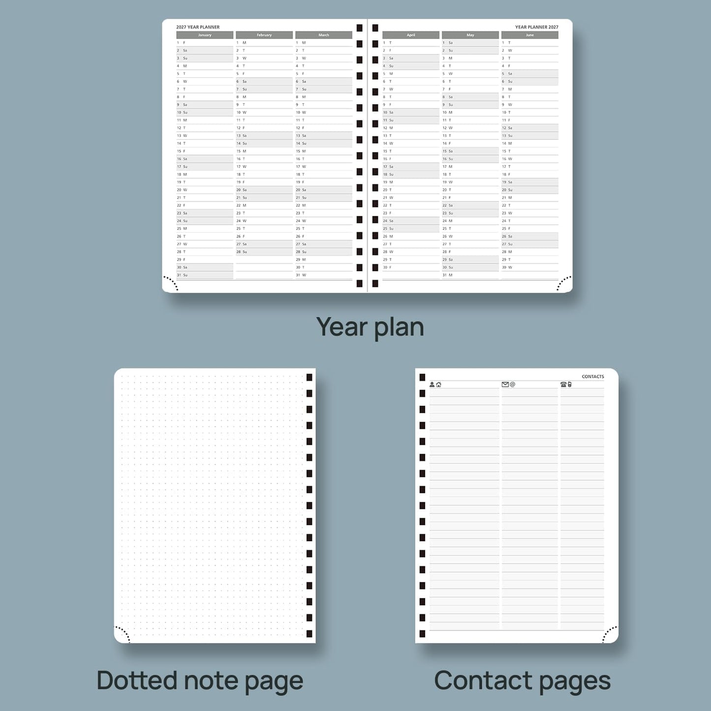 POPRUN 2026 Planner Weekly Notebook (Jan-Dec), Medium 8.5''x 6.5'' - Agenda 2026 Calendar Book with Monthly Tabs, Inner Pocket, Spiral Soft Cover, 100 GSM - Royal Blue