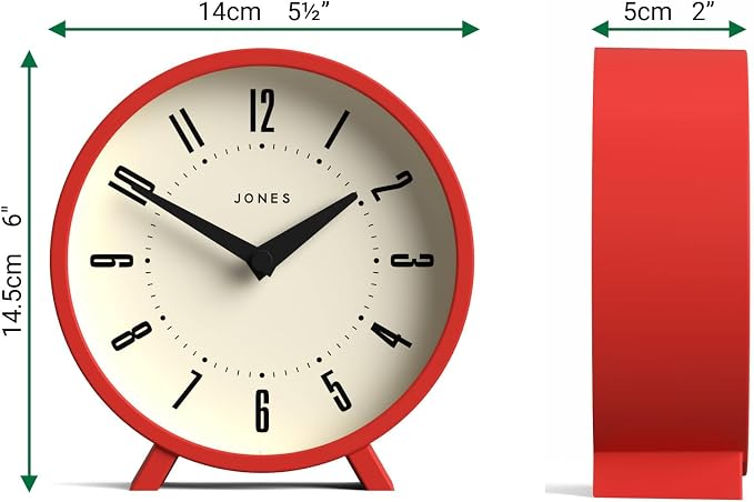 JONES CLOCKS® Venus Desk Clock | Modern Round Design | Red | Stylish Retro Look - Image 3