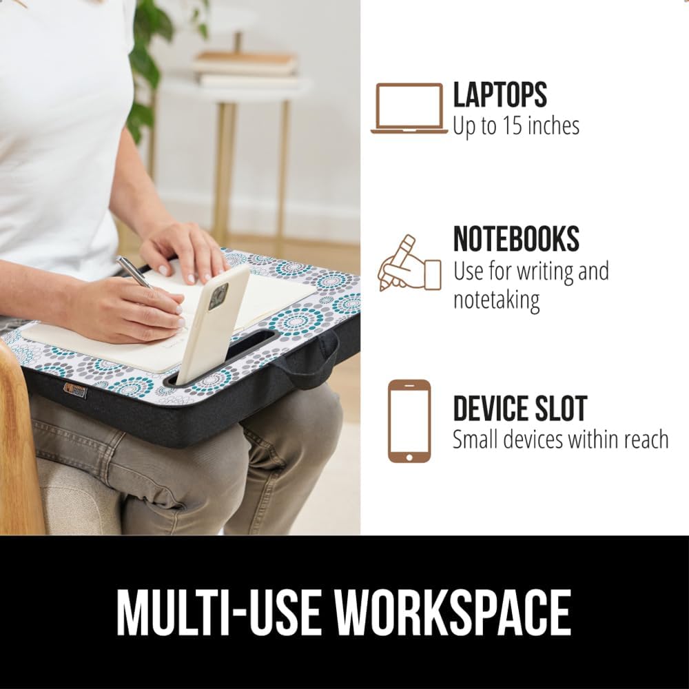 GORILLA GRIP Laptop Lap Desk with Phone Holder, Pillow Cushion Desks Fit Laptops up to 15.6", Tray Ledge Keep Computers in Place, Portable Travel Workstation Essentials for Home, Dorm, Spiral Pattern