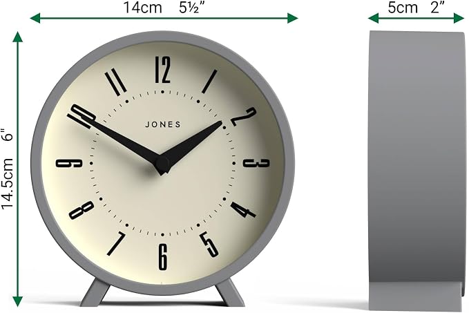 JONES CLOCKS® Venus Desk Clock | Modern Round Design | Gray | Stylish Retro Look - Image 3
