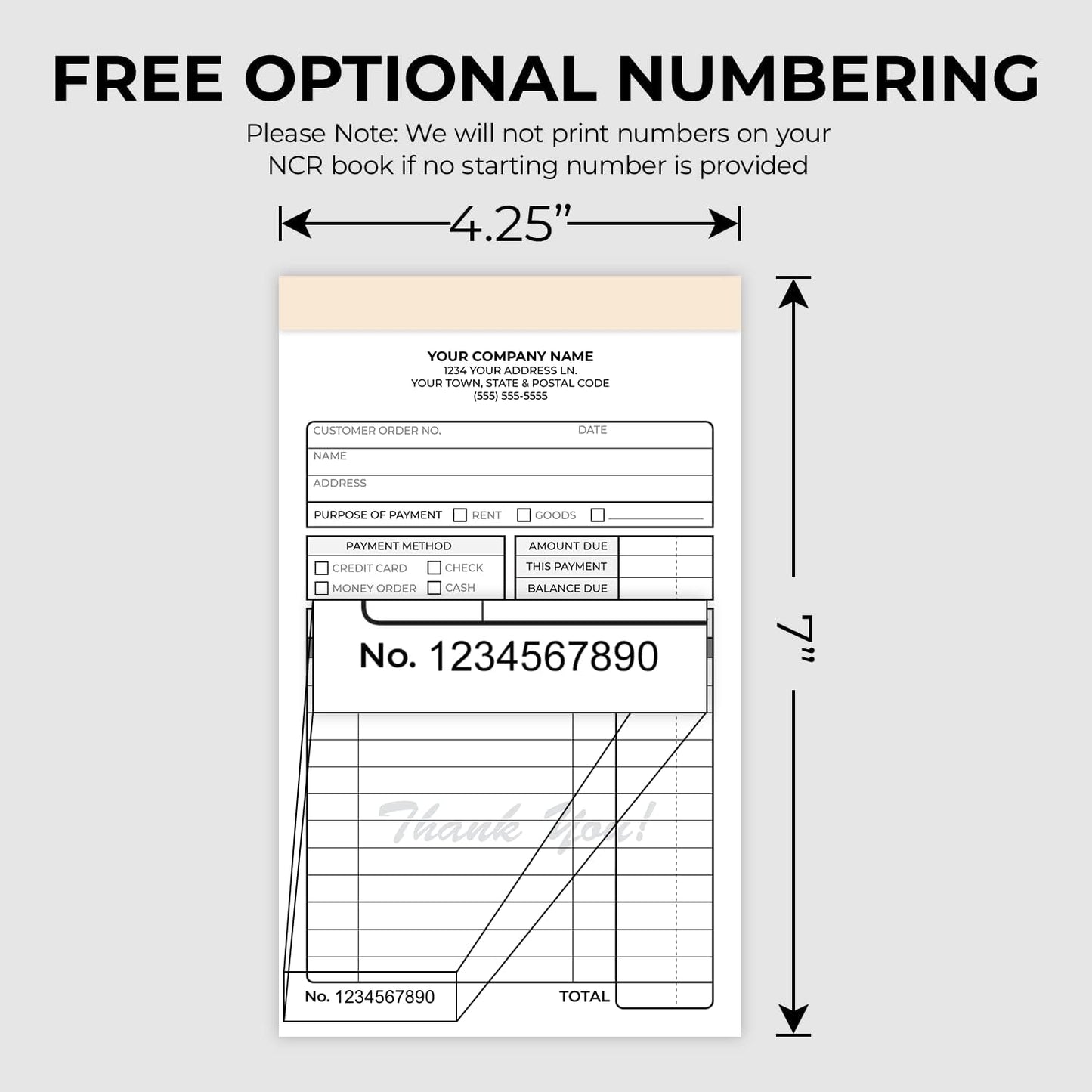 Custom 4.25" x 7" Carbonless NCR Books in 2-Part Duplicate Invoices, Receipts, Work Orders, Sales Orders, Purchase Orders, Estimates, Quote Forms with Your Company/Business Name (200 Sets)