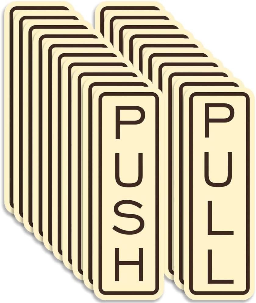 All Quality Classic Vertical Push Pull Door Signs - Great for Glass Doors | Professional Looking Signs | Easy Installation Includes Double-Sided Foam Adhesive Tape (Ivory/Brown) - Large (10 Pack)