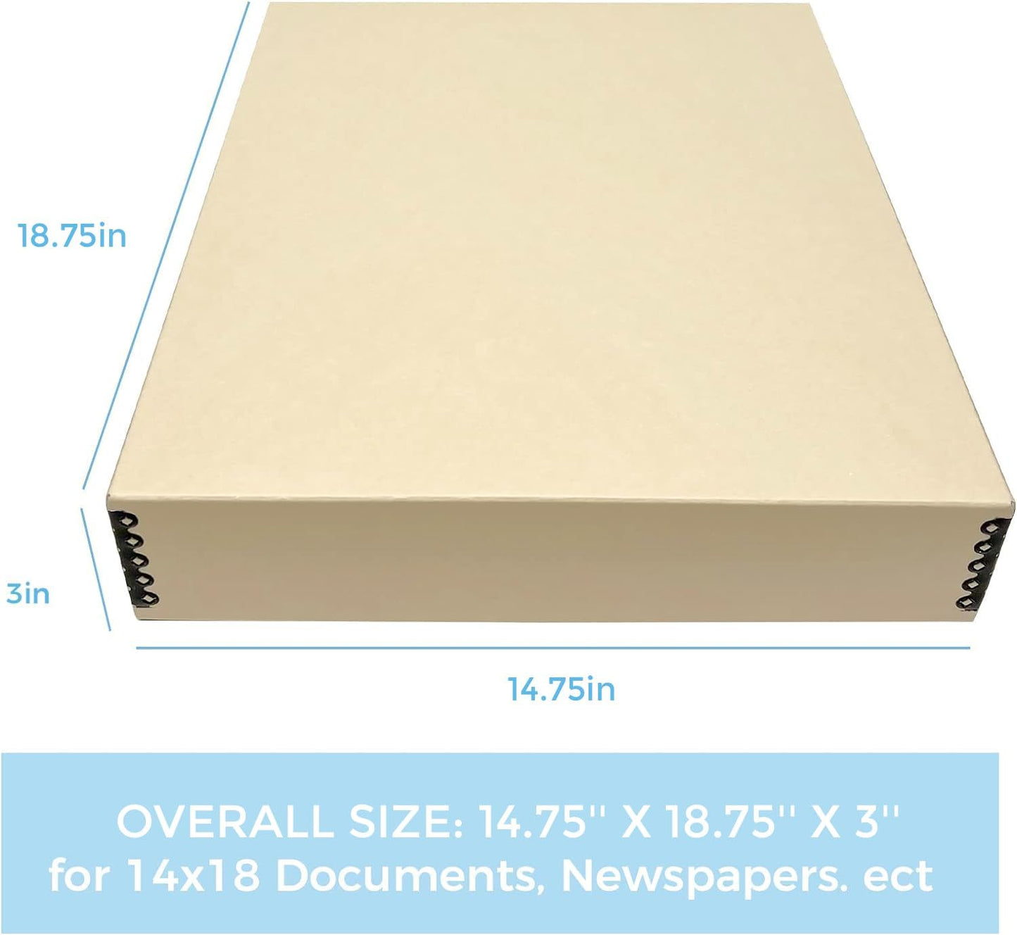 Lineco Museum Archival Storage Box, 14.75x18.75x3 in. Drop Front Design. Acid-Free with Metal Edge. Organize Photos, Pictures, Prints, Documents, Crafts, DIY. Tan, 1 Pack