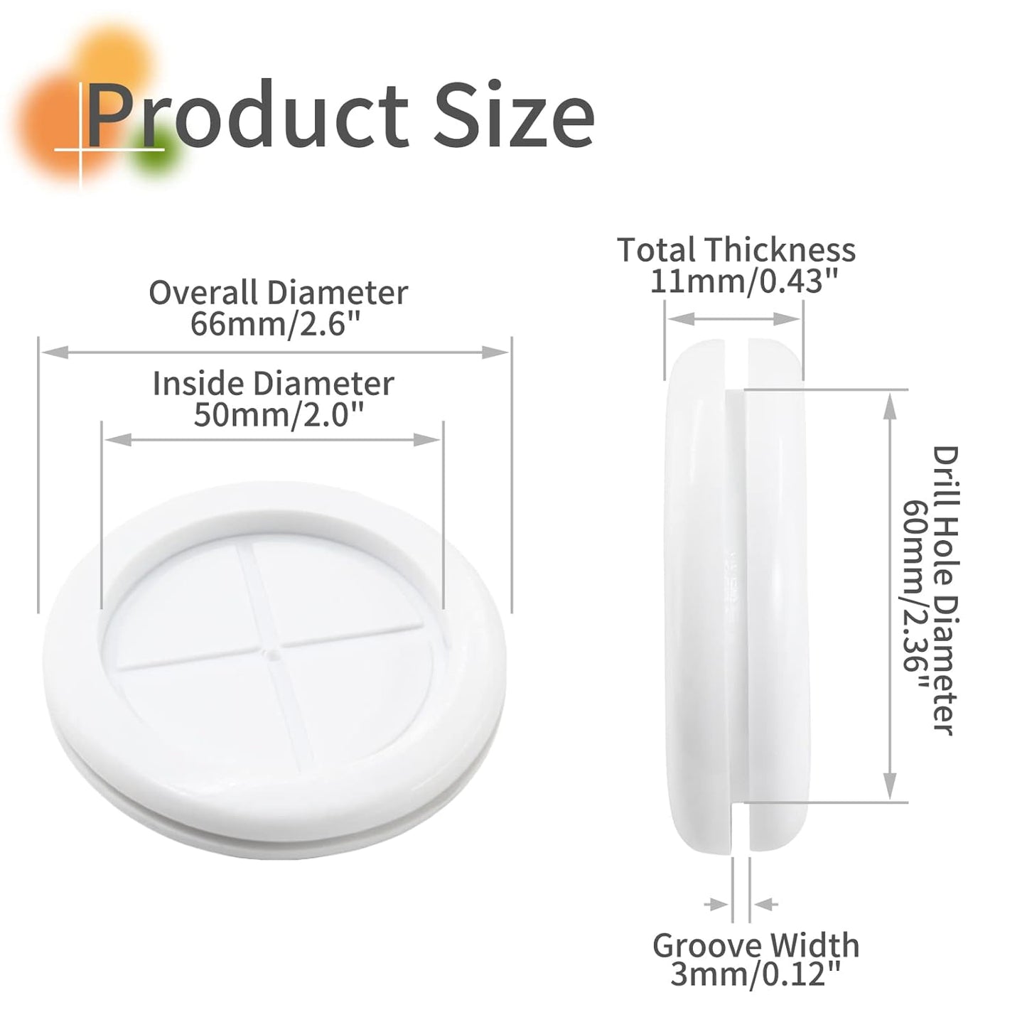 4 Pack Rubber Grommets 2" Inside Diameter 2-3/8" Drill Hole, Firewall Plug Grommet Rubber Grommets Wire Protection, Double Sided Round (White)