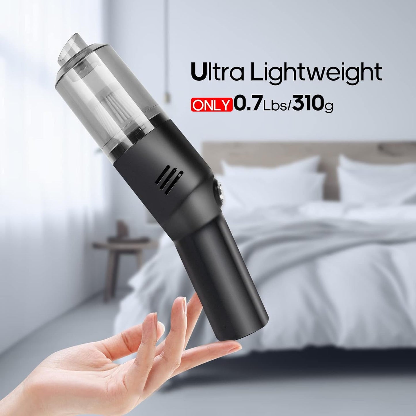 Portable Mini Car Vacuum Cleaner, High Power Cordless(400g) Handheld Rechargeable Vacuum Cleaner for Desk V06