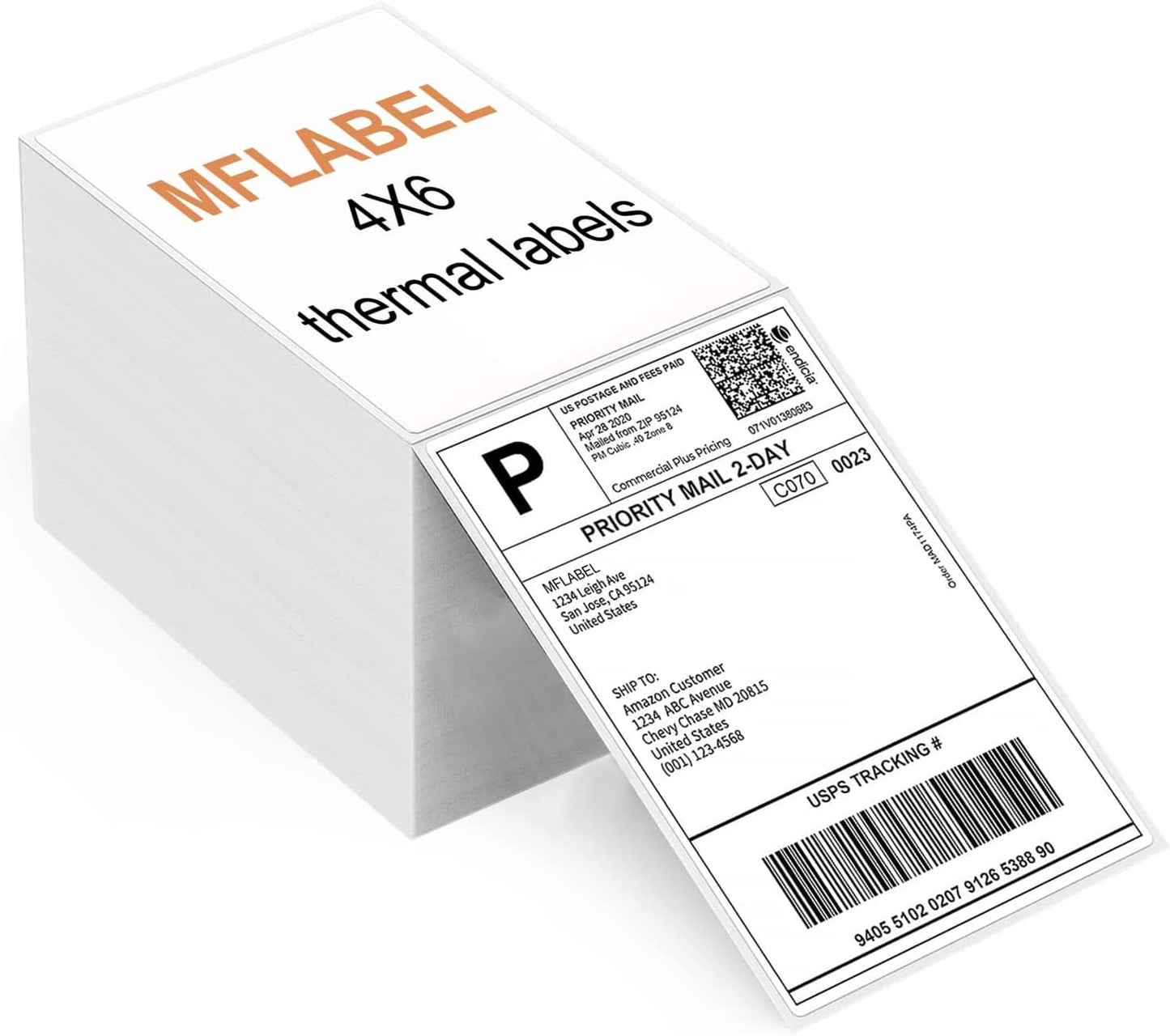 MFLABEL Fanfold 4" x 6" Direct Thermal Labels White Perforated Shipping Label,32 Stacks,Total 32000 Labels