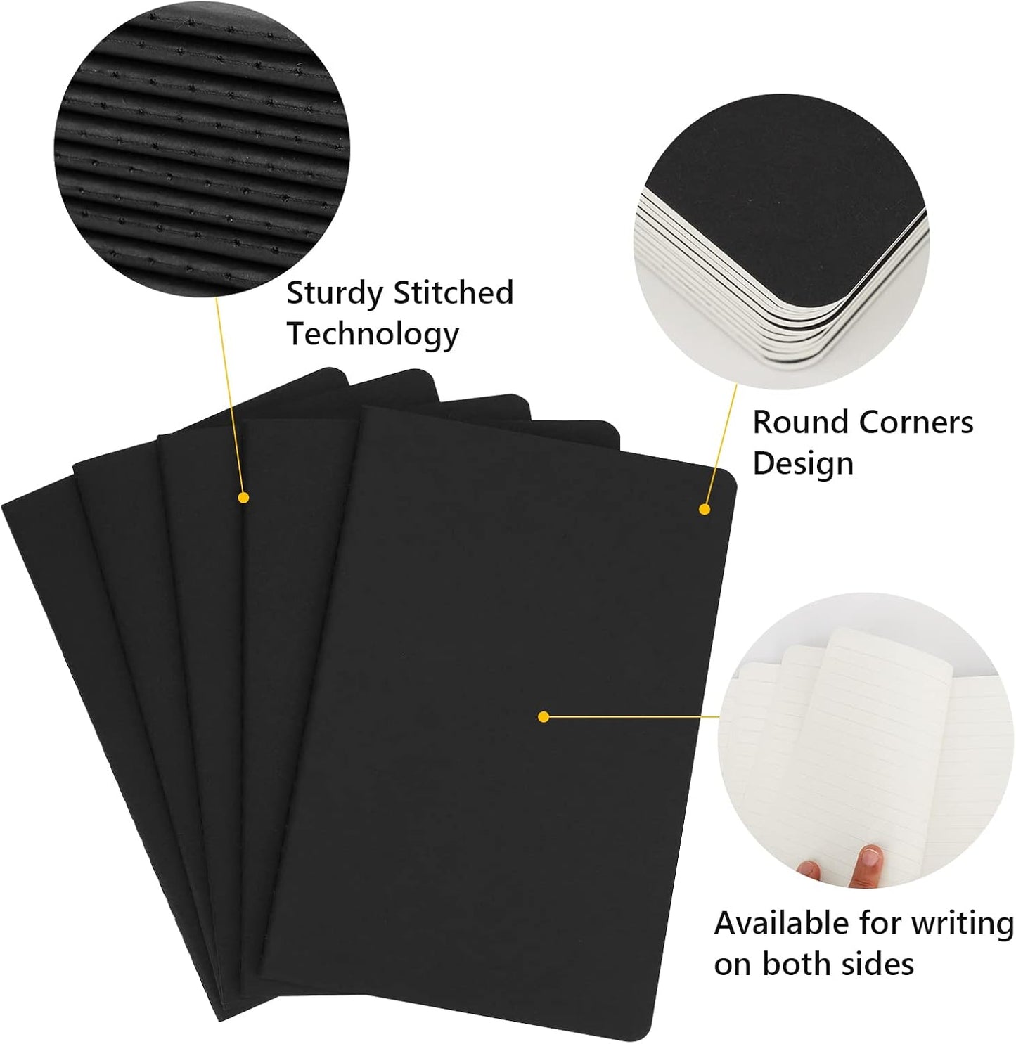 EUSOAR College Ruled Notebook, 24pcs A5 5.5"x8.3" 60 Pages Soft Cover Black Lined Subject Journal Notebooks, Writing Note Pads Sketchbook Memo, for Business Office Work Note Taking