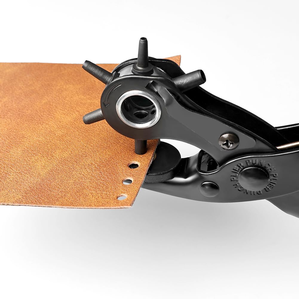 Leather Hole Punch, Belt Hole Puncher for Leather, Revolving Punch Plier Kit, Leathers Puncher Plier for Belts, Watches, Handbags, Punch Tool Diameter: 4.5/4 /3.5/3/2.5/2mm.