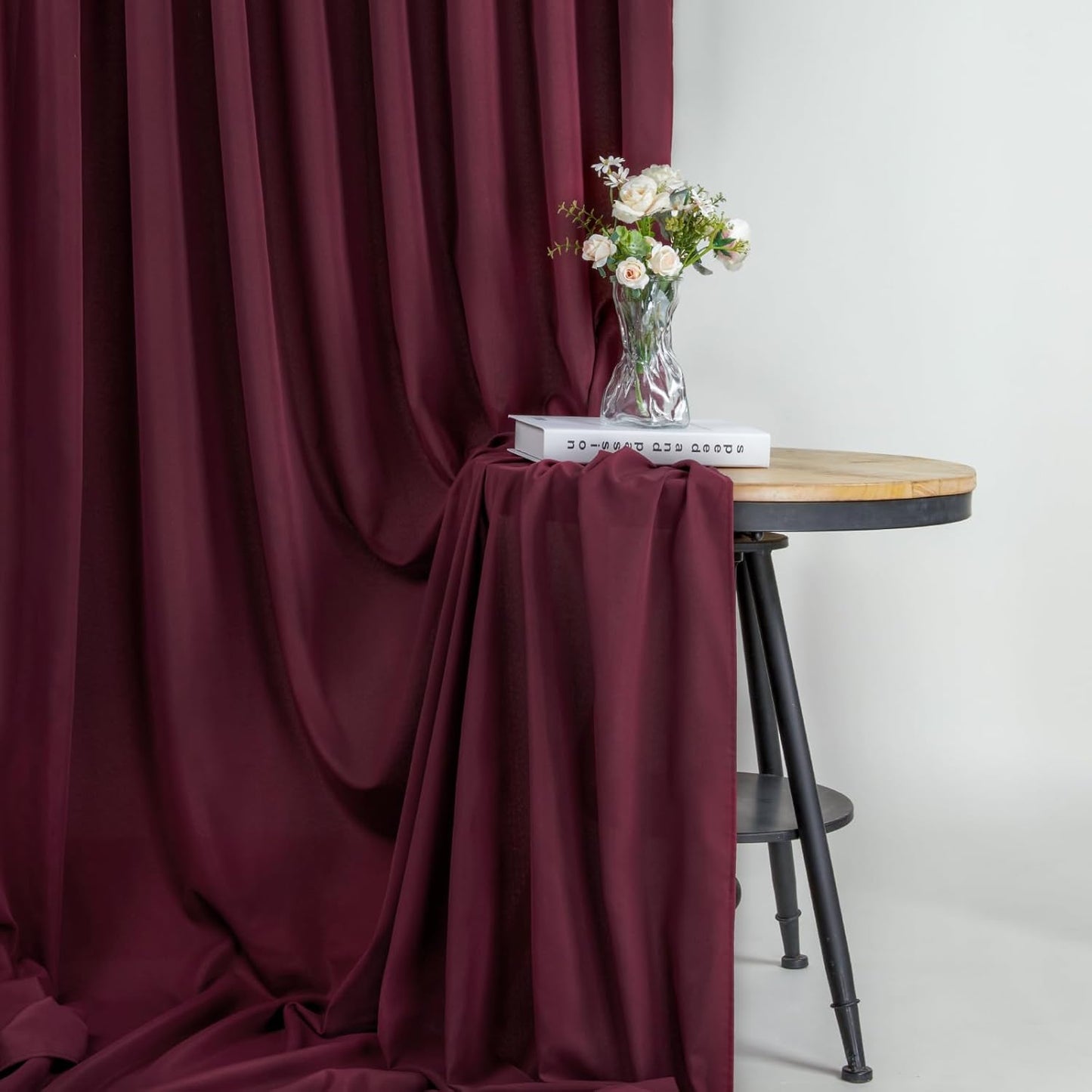 Burgundy Backdrop Curtains Photo Booth Background: 6 Panels 5ft x 10ft Polyester Fabric Drapes - for Party Anniversary Stage Ceremony Decorations